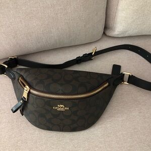 Coach Signature Brown Belt Bag with Gold Hardware
